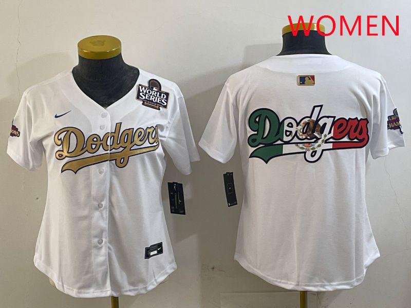 Women Los Angeles Dodgers Blank White Champion gold character 2025 Nike MLB Jersey style 9